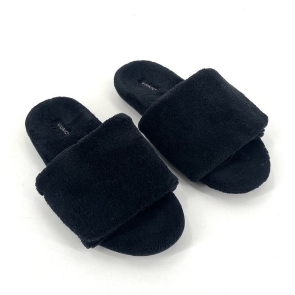 Vionic Dream Black Plush Terry Slide Slippers Women's Size 10